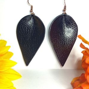 NEW Black “Leather” Petal Leaf/Tear Drop Earrings